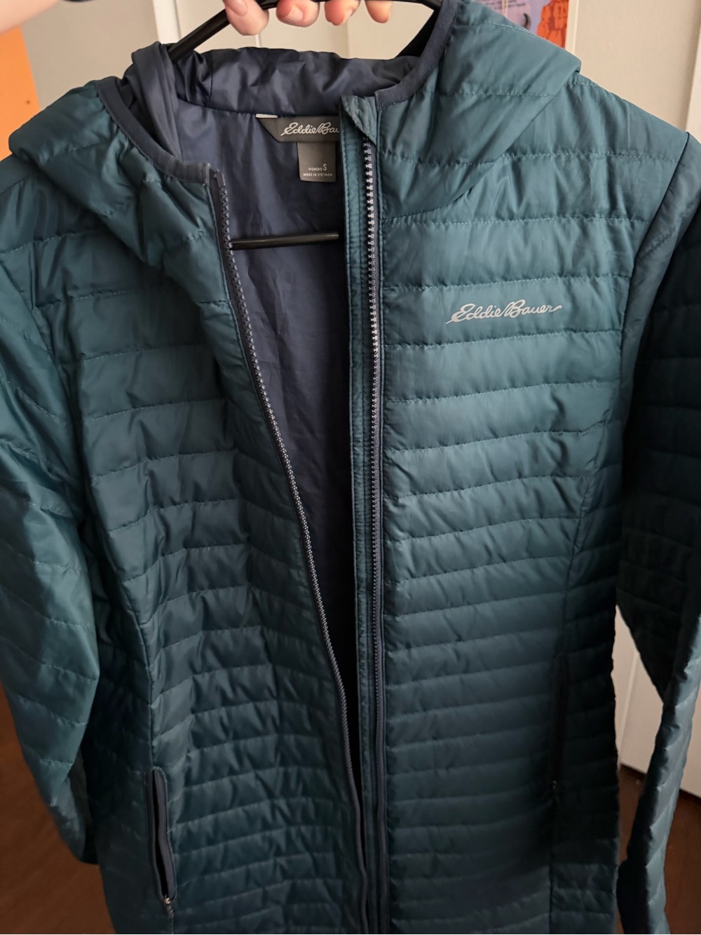 Eddie Bauer Teal Hooded Packable Quilted Puffer Coat - Picture 6 of 7